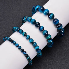 Serene Azure Tiger Eye, Super Sky Blue Tiger Eye Bracelet with 6mm, 8mm, 10mm, and 12mm Variations