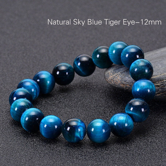 Serene Azure Tiger Eye, Super Sky Blue Tiger Eye Bracelet with 6mm, 8mm, 10mm, and 12mm Variations