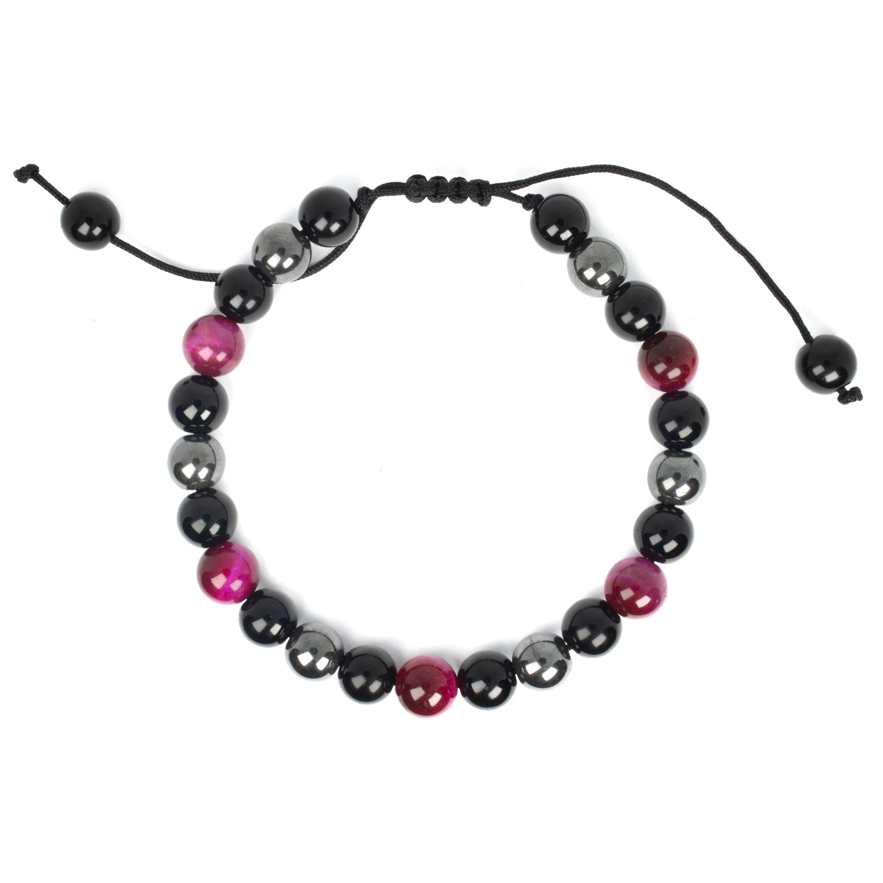 Pink Tiger Eye, Hematite, and Onyx Adjustable Bracelet, 8mm Radiant Harmony - for Men & Women