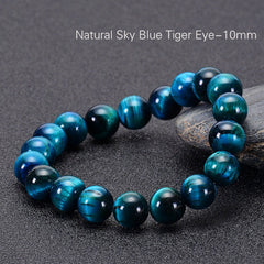 Serene Azure Tiger Eye, Super Sky Blue Tiger Eye Bracelet with 6mm, 8mm, 10mm, and 12mm Variations