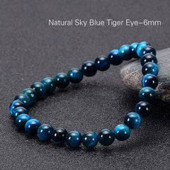 Serene Azure Tiger Eye, Super Sky Blue Tiger Eye Bracelet with 6mm, 8mm, 10mm, and 12mm Variations