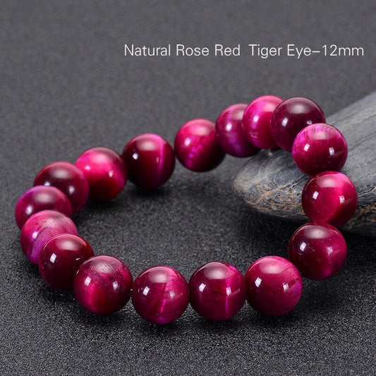 Enchanting Rose Red Tiger Eye Bracelet: Luxurious Variety of Bead Sizes - 6mm, 8mm, 10mm, and 12mm