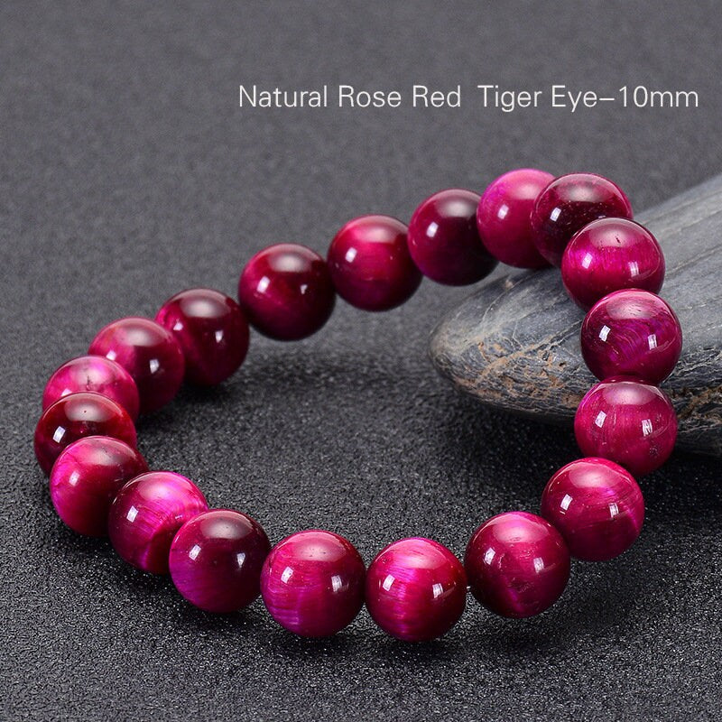 Enchanting Rose Red Tiger Eye Bracelet: Luxurious Variety of Bead Sizes - 6mm, 8mm, 10mm, and 12mm