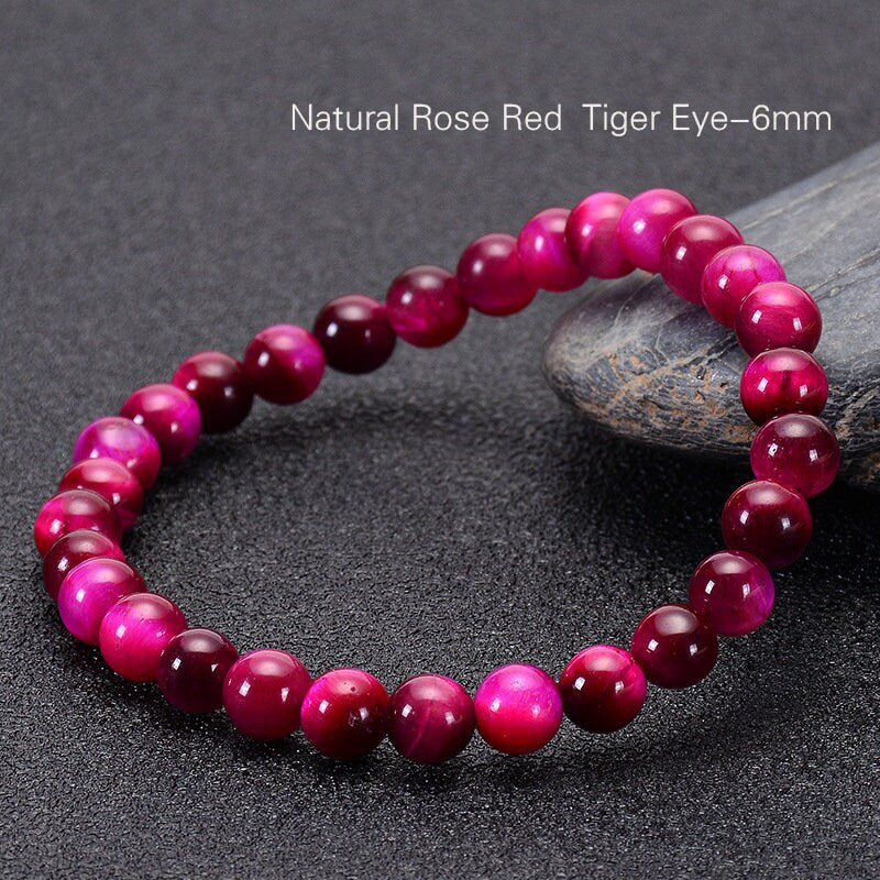 Enchanting Rose Red Tiger Eye Bracelet: Luxurious Variety of Bead Sizes - 6mm, 8mm, 10mm, and 12mm