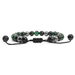 Adjustable Green Tiger Eye, Hematite, and Onyx Bracelet: Empowering Balance and Grounding