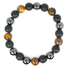 Power Trio: 10mm Tiger Eye, Onyx, and Hematite Bracelet for Strength and Balance