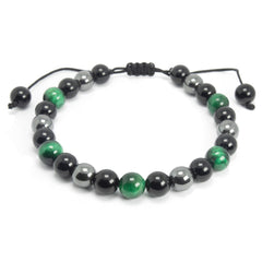 Adjustable Green Tiger Eye, Hematite, and Onyx Bracelet: Empowering Balance and Grounding