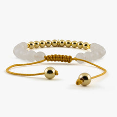 Radiant Love: Adjustable White Jade and Golden Hematite Bracelet with Heart Charm