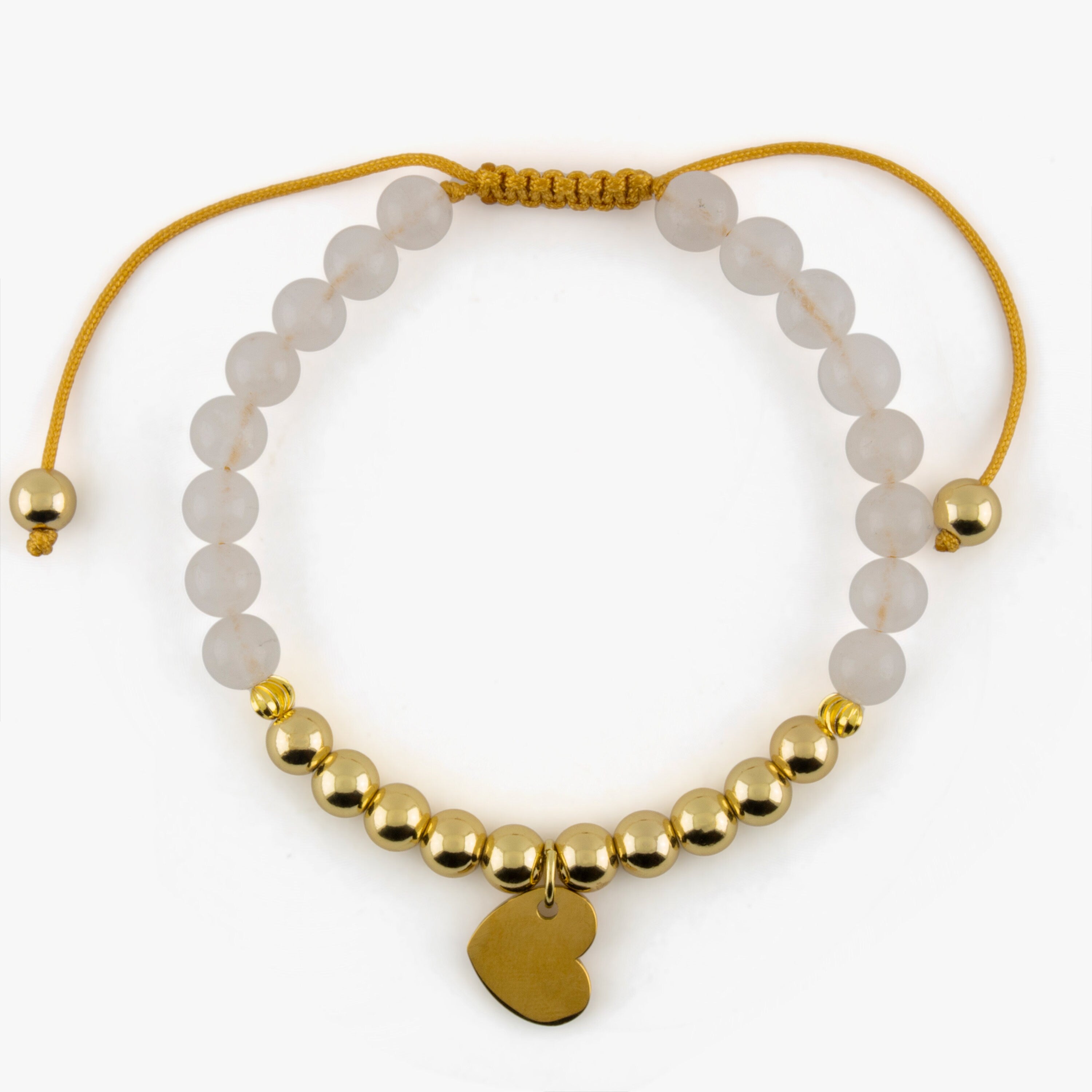 Radiant Love: Adjustable White Jade and Golden Hematite Bracelet with Heart Charm