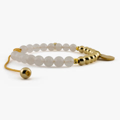 Radiant Love: Adjustable White Jade and Golden Hematite Bracelet with Heart Charm