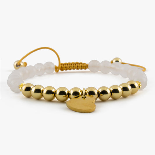 Radiant Love: Adjustable White Jade and Golden Hematite Bracelet with Heart Charm